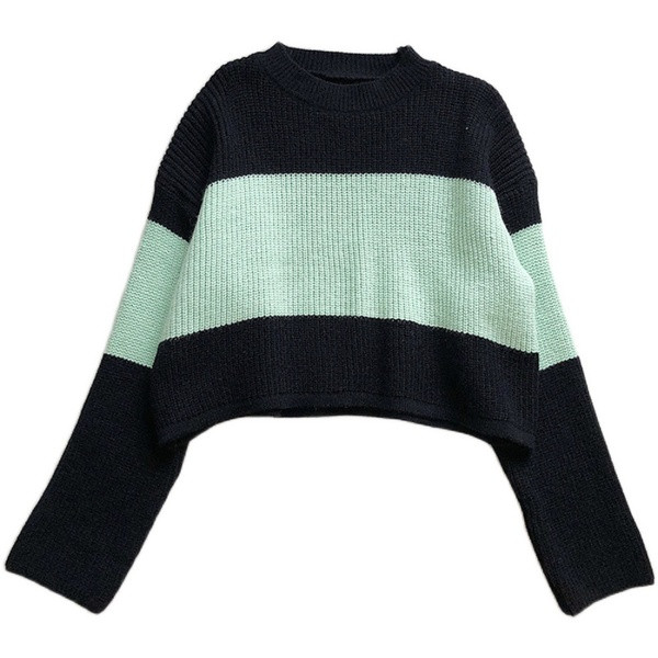 Γυναικείο μοντέρνο πουλόβερ με στρογγυλή λαιμόκοψη και μακριά μανίκια