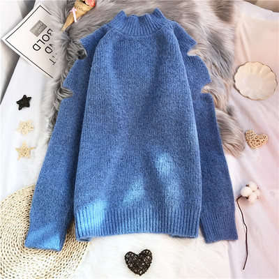 Moodne naiste kampsun polo krae ja väljalõigetega