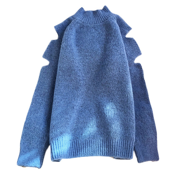 Moodne naiste kampsun polo krae ja väljalõigetega