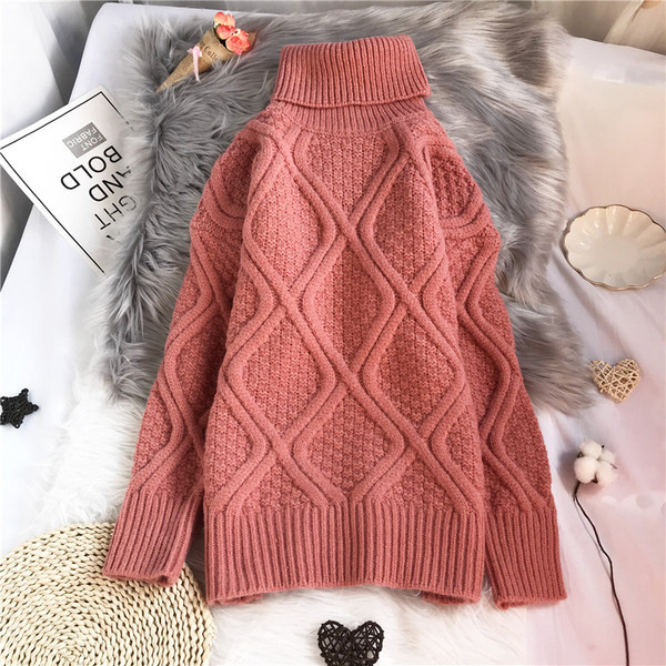 Moodne kõrge kraega naiste kootud kampsun