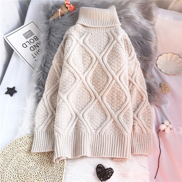 Moodne kõrge kraega naiste kootud kampsun