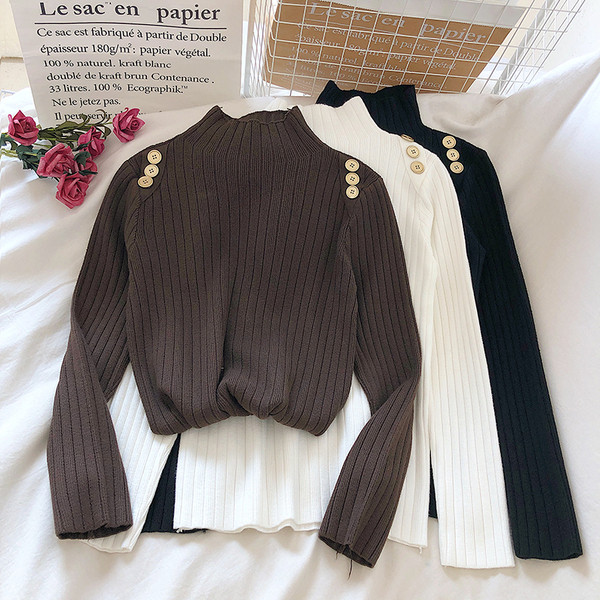 Modernus moteriškas megztinis pusiau aukšta apykakle