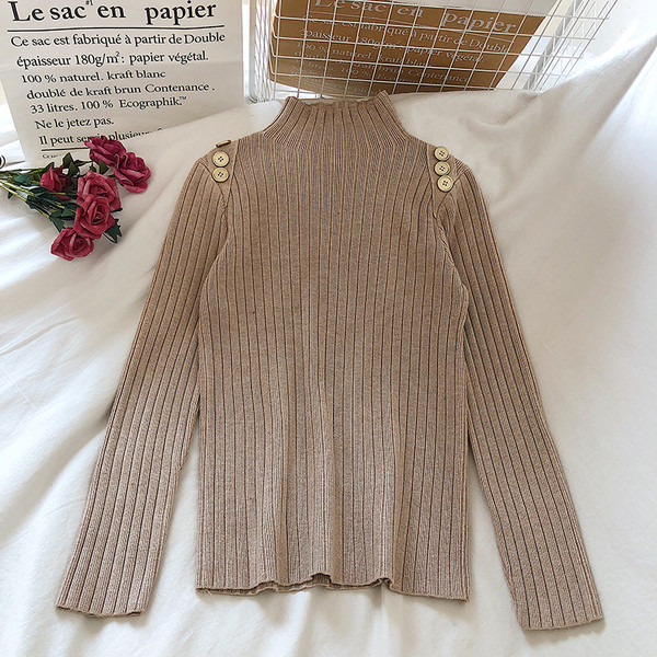 Modernus moteriškas megztinis pusiau aukšta apykakle