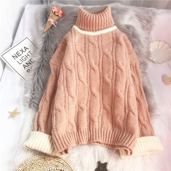 Naujo modelio megztas moteriškas megztinis aukšta apykakle