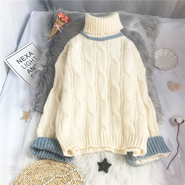 Naujo modelio megztas moteriškas megztinis aukšta apykakle