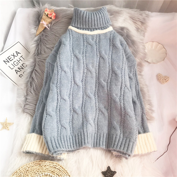 Naujo modelio megztas moteriškas megztinis aukšta apykakle