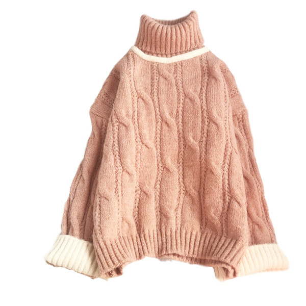 Naujo modelio megztas moteriškas megztinis aukšta apykakle