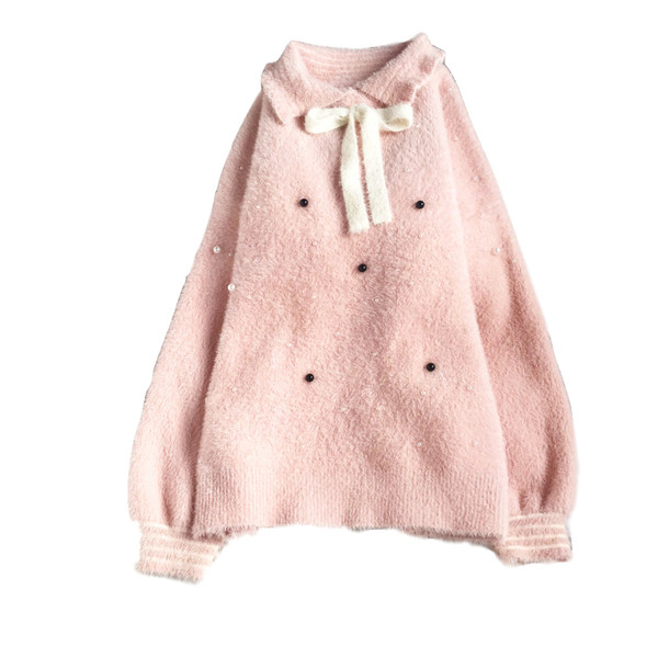 Γυναικείο πουλόβερ μοντέρνο με κολάρο και πέρλες