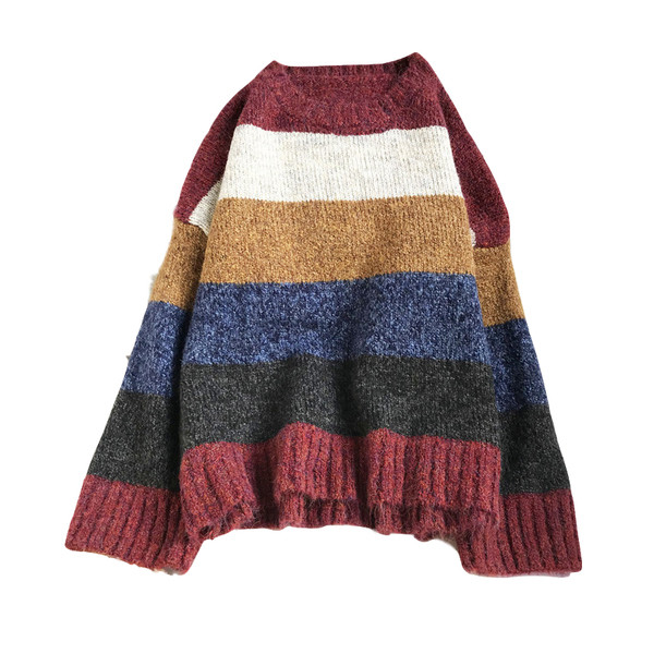 Uue mudeli triibuline naiste kampsun ovaalse kaelusega