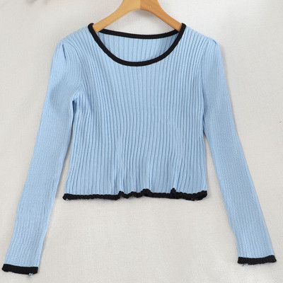 Naiste vabaaja pluus ümara kaelusega ja pikkade varrukatega