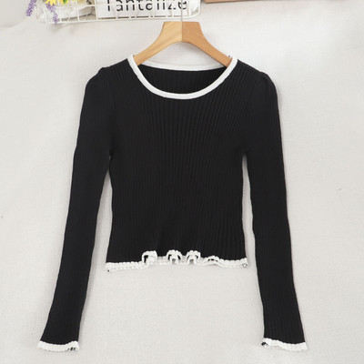 Naiste vabaaja pluus ümara kaelusega ja pikkade varrukatega