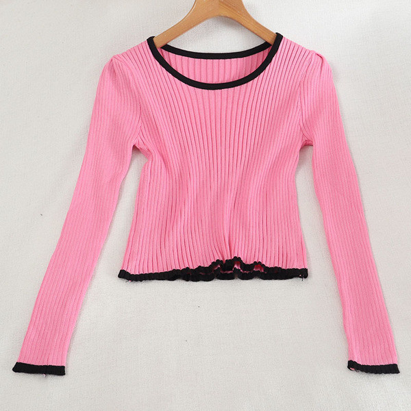 Naiste vabaaja pluus ümara kaelusega ja pikkade varrukatega