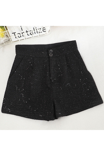 Naiste lühikeste pükste lai mudel kõrge vöökoha ja nööpidega