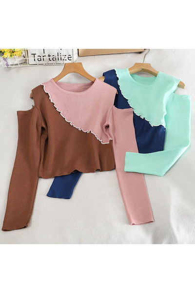 Paljaste õlgade ja pikkade varrukatega vabaaja naiste pluus