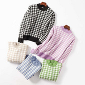 Casual καρό πουλόβερ με οβάλ ντεκολτέ