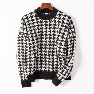 Casual καρό πουλόβερ με οβάλ ντεκολτέ