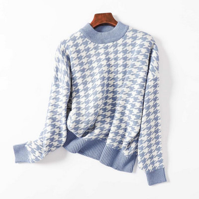 Casual καρό πουλόβερ με οβάλ ντεκολτέ