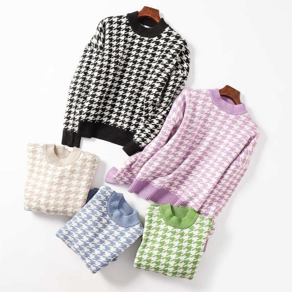 Casual καρό πουλόβερ με οβάλ ντεκολτέ