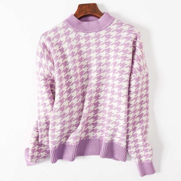 Casual καρό πουλόβερ με οβάλ ντεκολτέ