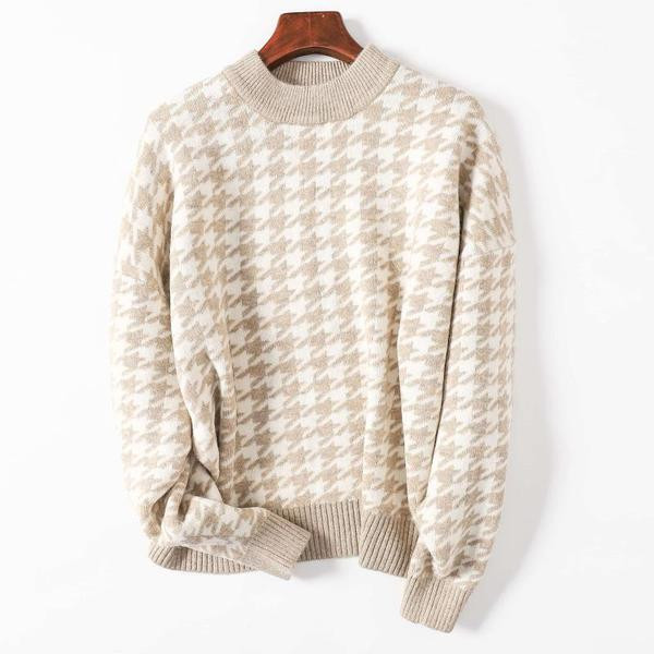 Casual καρό πουλόβερ με οβάλ ντεκολτέ