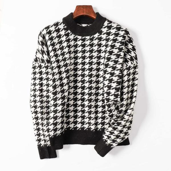 Casual καρό πουλόβερ με οβάλ ντεκολτέ