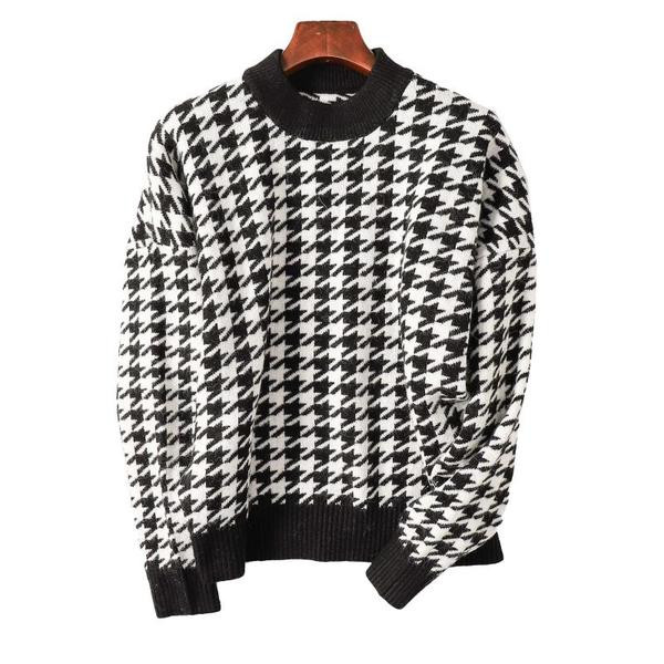 Casual καρό πουλόβερ με οβάλ ντεκολτέ