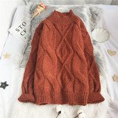 Πλεκτό γυναικείο πουλόβερ με υψηλό κολάρο -φαρδύ μοντέλο