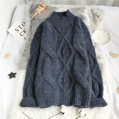 Πλεκτό γυναικείο πουλόβερ με υψηλό κολάρο -φαρδύ μοντέλο