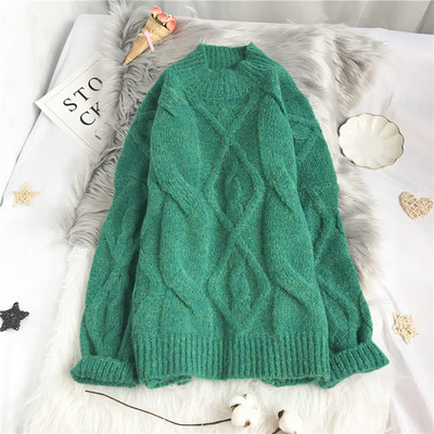 Πλεκτό γυναικείο πουλόβερ με υψηλό κολάρο -φαρδύ μοντέλο