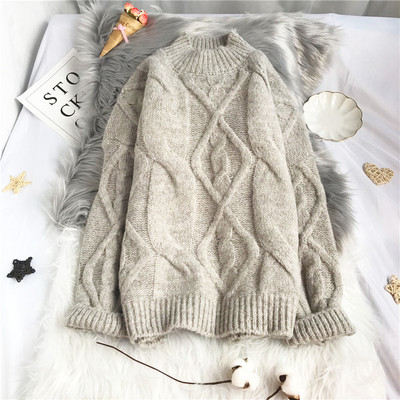 Πλεκτό γυναικείο πουλόβερ με υψηλό κολάρο -φαρδύ μοντέλο