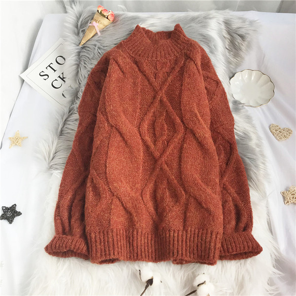 Πλεκτό γυναικείο πουλόβερ με υψηλό κολάρο -φαρδύ μοντέλο 