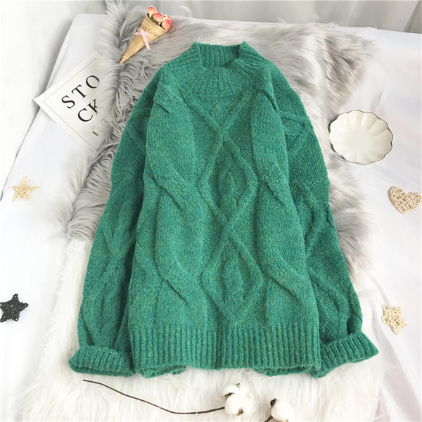 Πλεκτό γυναικείο πουλόβερ με υψηλό κολάρο -φαρδύ μοντέλο 