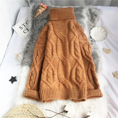 Kõrge krae ja pikkade varrukatega vabaaja kampsun naistele