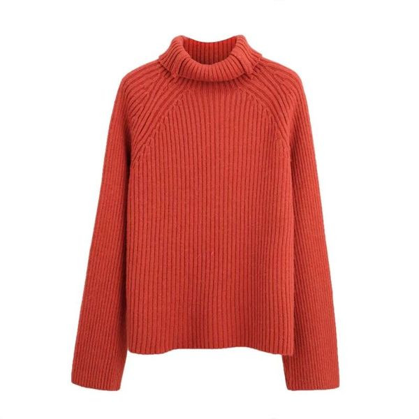 Ριγέ γυναικείο πουλόβερ με υψηλό γιακά  - φαρδύ μοντέλο