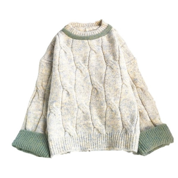 Πλεκτό γυναικείο πουλόβερ με στρογγυλή λαιμόκοψη και φαρδιά μανίκια