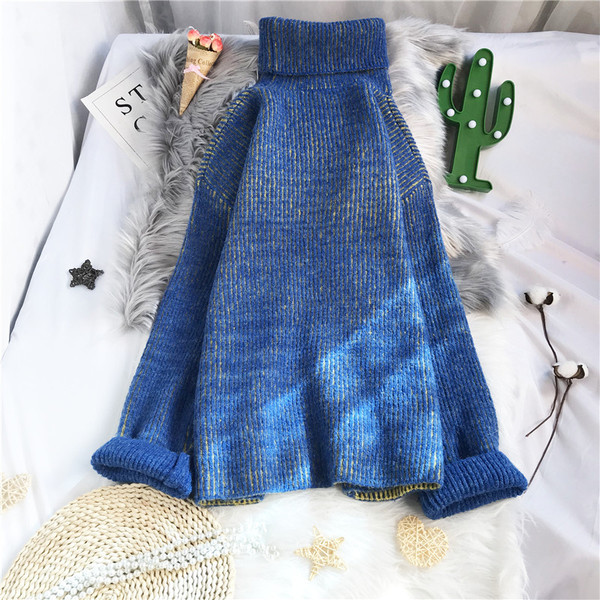 Kootud naiste kampsun kõrge polo kraega