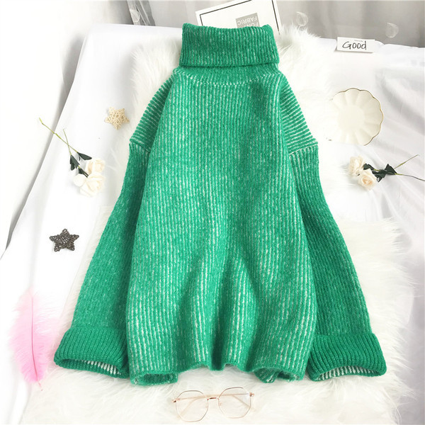 Kootud naiste kampsun kõrge polo kraega