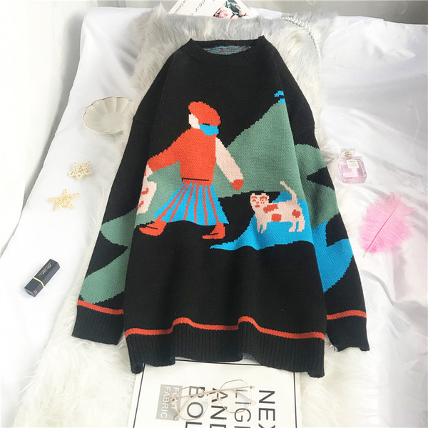 Naiste kootud kampsun ümara kaelusega mudeliga