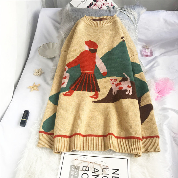 Naiste kootud kampsun ümara kaelusega mudeliga