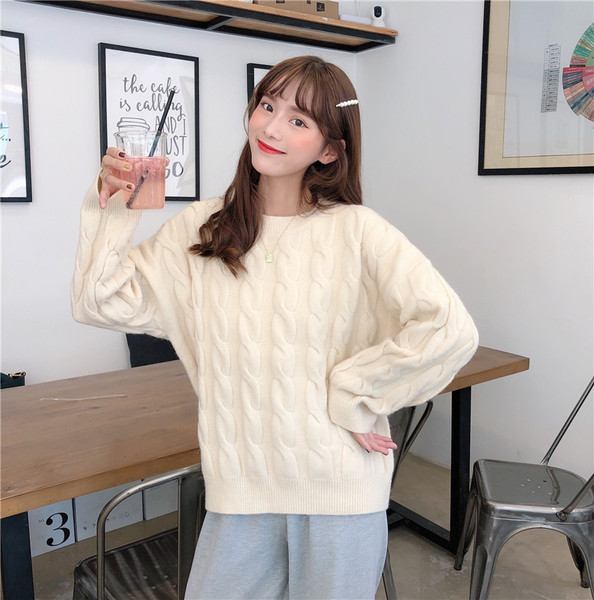 Νέο μοντέλο χειμερινό γυναικείο πουλόβερ με στρογγυλή λαιμόκοψη 