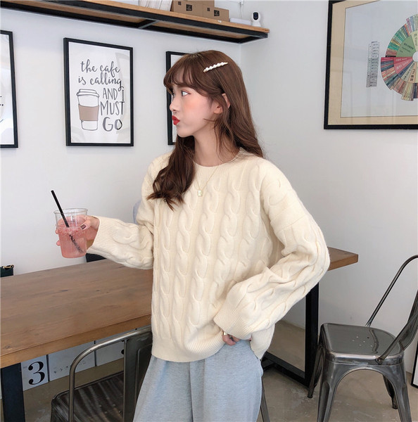 Νέο μοντέλο χειμερινό γυναικείο πουλόβερ με στρογγυλή λαιμόκοψη 