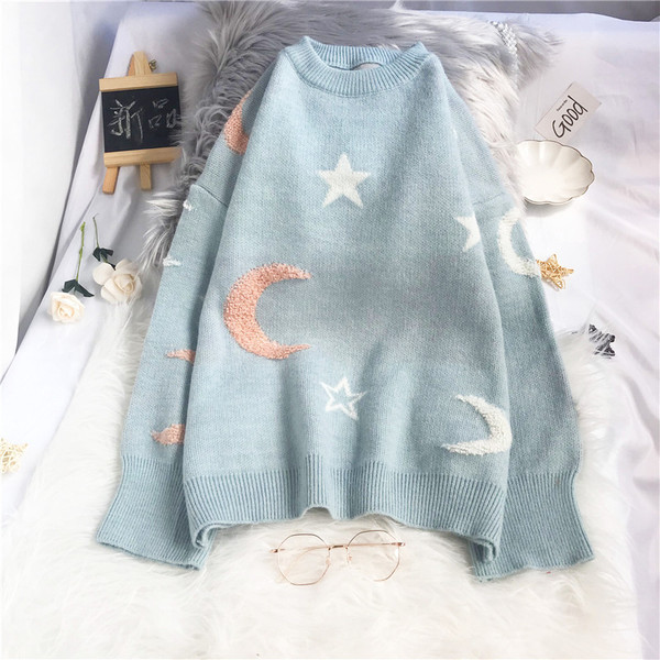 Μοντέρνο γυναικείο πούλόβερ με μακριά μανίκια και στρογγυλή λαιμόκοψη