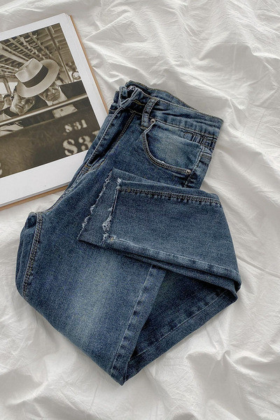 Naiste vabaaja teksad Õhuke kõrge vöökoha ja taskutega mudel