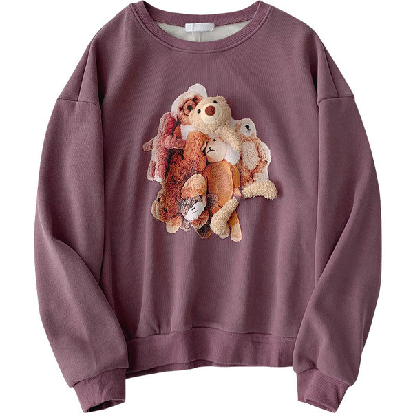 Naiste vabaaja pluus ümara kaelusega ja aplikatsiooniga