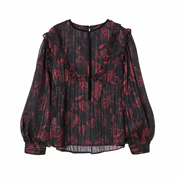 Naiste moodne musta ja lillelise mustriga särk