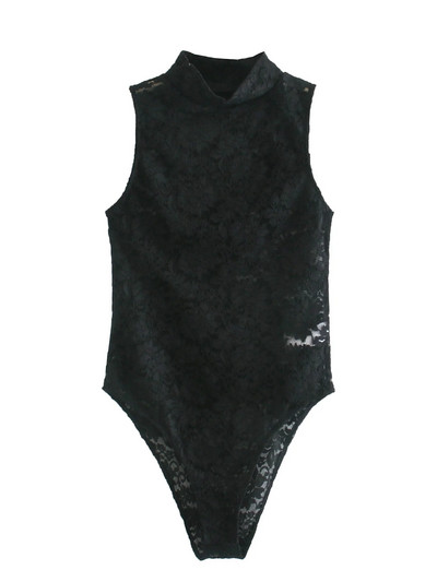 Μοντέρνο γυναικείο κορμάκι δαντέλς με ημι-υψηλό γιακά