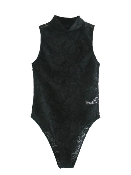 Μοντέρνο γυναικείο κορμάκι δαντέλς με ημι-υψηλό γιακά