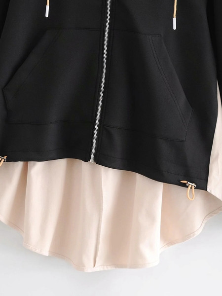 Γυναικεία μπλούζα με φερμουάρ και κουκούλα ασύμμετρο μοντέλο