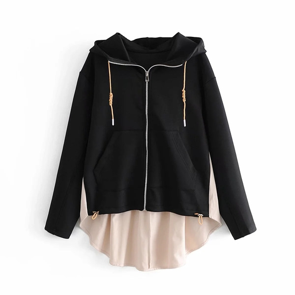 Γυναικεία μπλούζα με φερμουάρ και κουκούλα ασύμμετρο μοντέλο