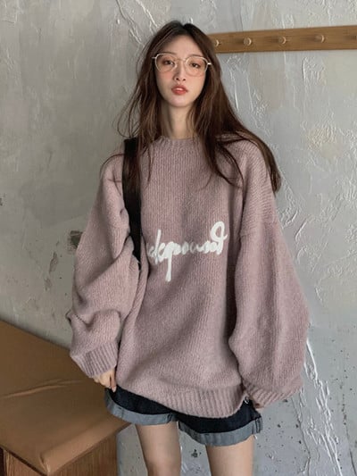 Γυναικείο casual πουλόβερ φαρδύ μοντέλο με επιγραφή